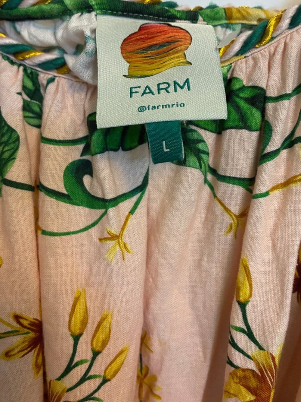 FARM Rio Botanical Beauty Pink Floral Maxi Dress Linen Blend Size L - Picture 6 of 6